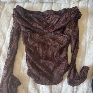 Brown Lace Off-Shoulder Top